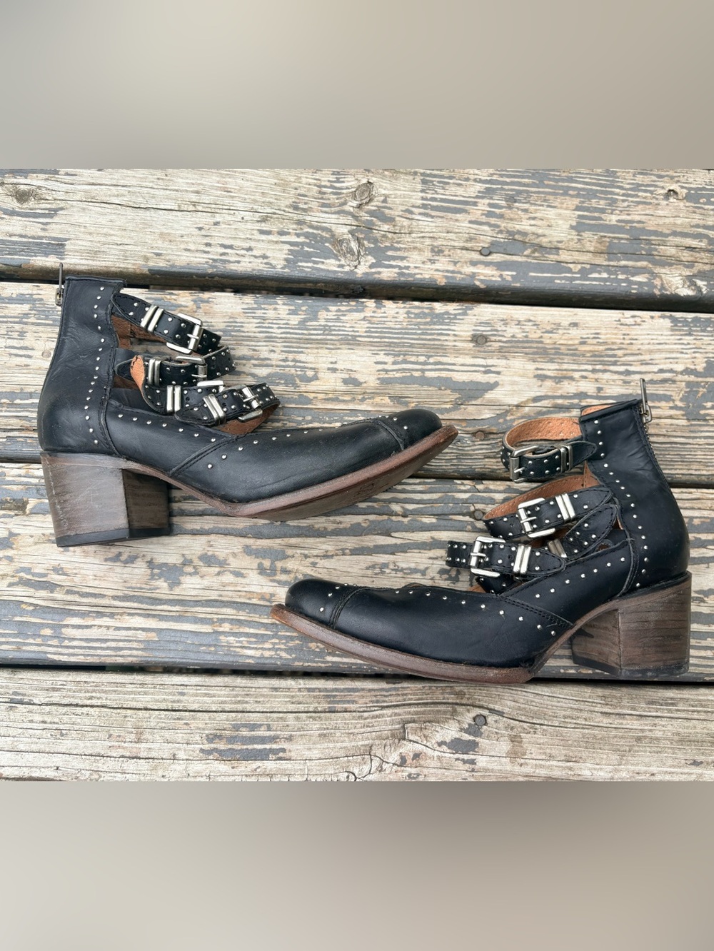 Freebird Felicity Black Leather Studded Harness Boots Size 9